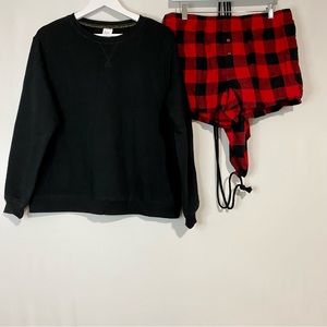 Stars Above Women’s 3 Piece Pajama Set Sweatshirt Flannel Shorts & Bag Red NWT